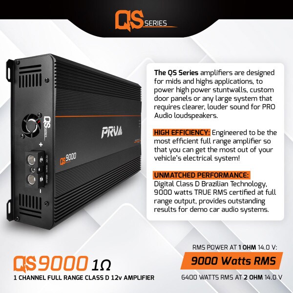 Main product image for PRV Audio QS9000 1 Ohm QS Series 1-Channel Full-Range Amplifier 9000W294-3527